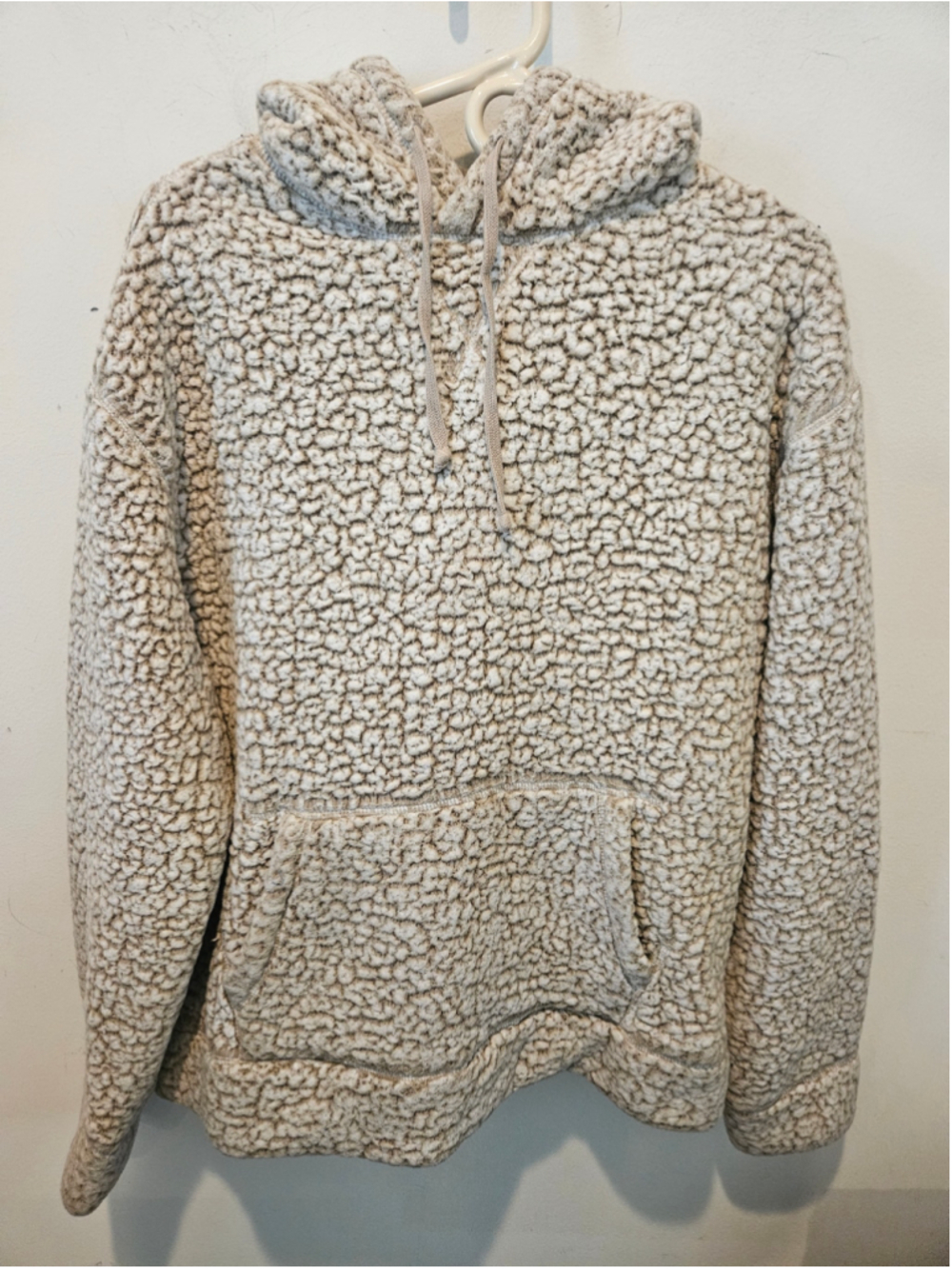 Men's Express Sherpa Hoodie Sweatshirt Size L Creme-Brown